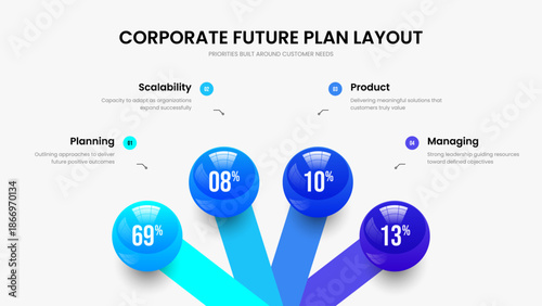 Colorful Development 4 Step Diagram Presentation Layout. Company Launch Frame Design Vector Illustration. Science Campaign Four Element Chart Slideshow Template.