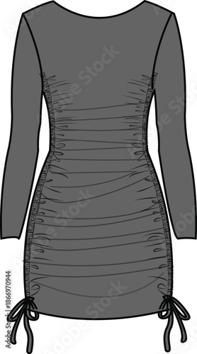 dress ruched draped gathered cad Garment Flat clothing technical drawing cads fashion design apparel outline v neck eyelash lace trending vector designer  women illustration croquettes mock up girls 