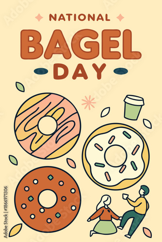 National Bagel Day illustration with delicious bagels and coffee