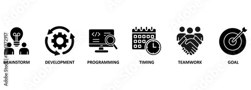 Banner Hackathon design sprint-like event - Vector Illustration Concept with keywords and icons