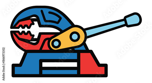 Colorful cartoon illustration of a vice holding a shark in a humorous pose