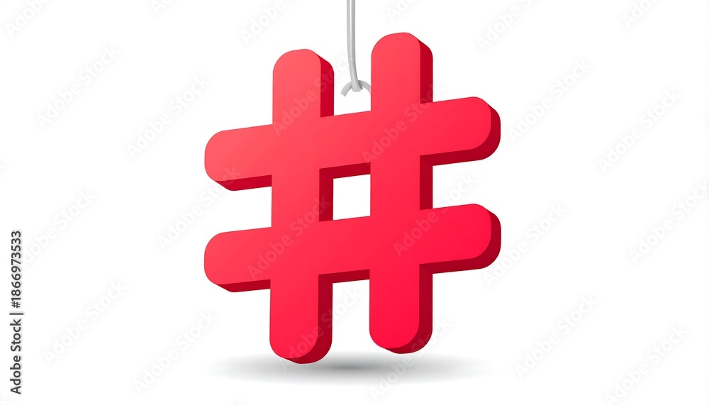 Obraz premium Red Hashtag Symbol Hanging Isolated on White Background.