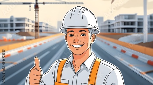 Continuous One Line Drawing of a Construction Worker in Minimalist Linear Style