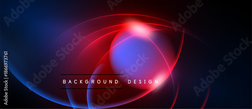 Abstract neon design. Vibrant blue, red gradients create circular shapes. Dark background emphasizes glowing lines, modern aesthetic.