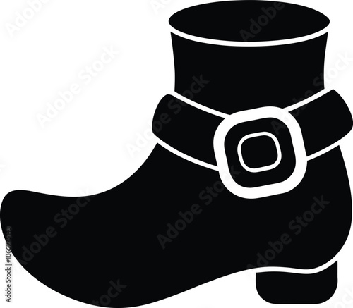 Black silhouette of a leprechaun shoe with curled toe and buckle