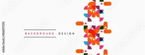 Abstract colorful shapes form dynamic background. Geometric patterns create modern design element. Bright hues offer visual interest.