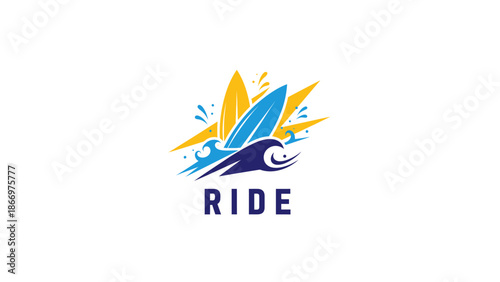 Dynamic surfboards and ocean waves logo design for a vibrant ride experience.