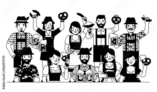 Oktoberfest celebration illustration with Bavarian clothing beer and food