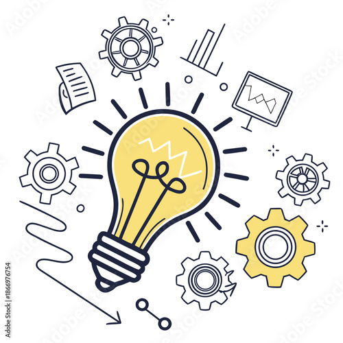 Creative idea with gears and lightbulb