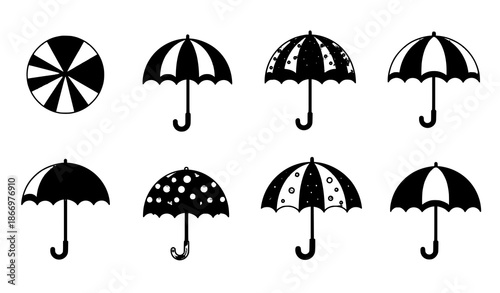 Colorful cartoon umbrellas set vector illustration for rainy season