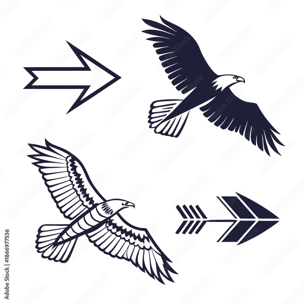 Fototapeta premium Eagle silhouettes and arrows