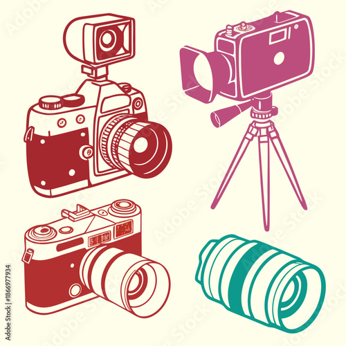 Collection of vintage cameras and film