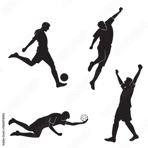 Soccer players in action silhouettes