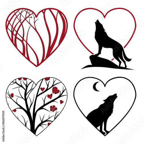 Collection of hearts with symbolic designs