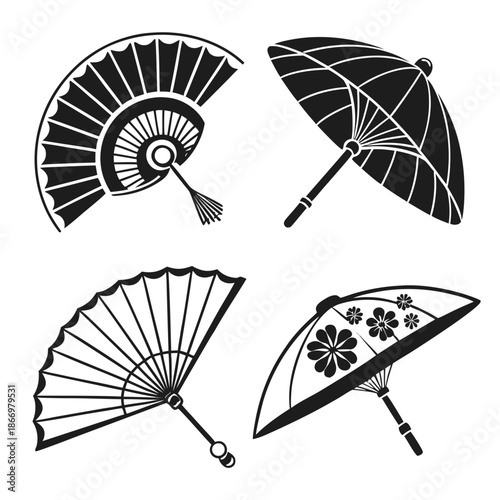 Collection of traditional asian parasols