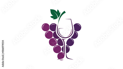 Grape Bunch and Wine Glass Logo Design.