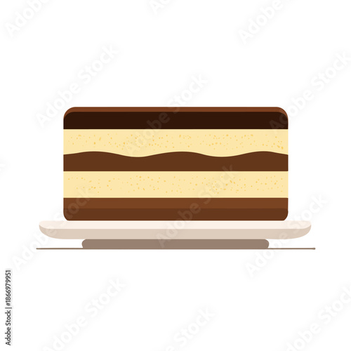 Modern flat 2D vector illustration of Tiramisu Cake, clean and minimal design, isolated on white background.