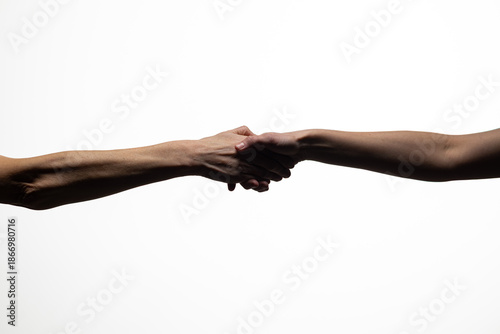 Wallpaper Mural Two hands clasping in a handshake, symbolizing agreement, unity, or trust, against a white background. Includes copy space for text or design elements Torontodigital.ca