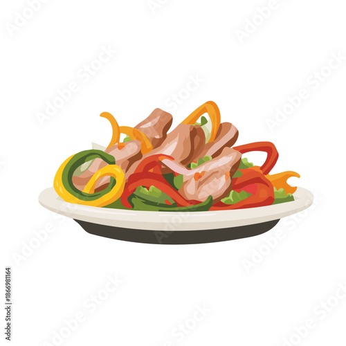 2D flat vector illustration of Fajita Platter, clean and minimal icon style, isolated on white background.