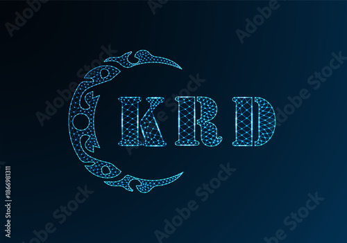 Low poly letter logo KRD design. KRD letter logo low poly vector design on blue color gradient background. KRD logo low poly design