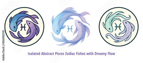 ntertwined abstract fish with fluid centered Zodiac Pisces symbol.