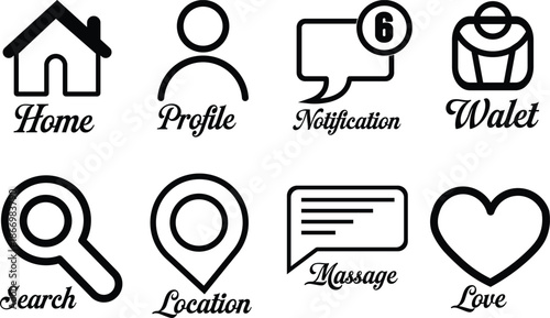 Collection of web and mobile application icons