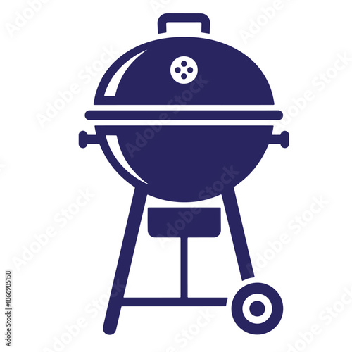 A blue barbecue grill with a wheel and handle on transparent background for cooking outdoors