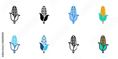 Corn icons set multiple style collection. Editable stroke 
