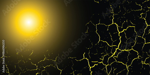 Abstract Neon Yellow Cracked Texture Background with Blue Arch and Gradient Spot