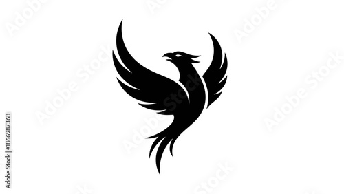 Majestic Black Phoenix Bird Logo Design Soaring Gracefully.