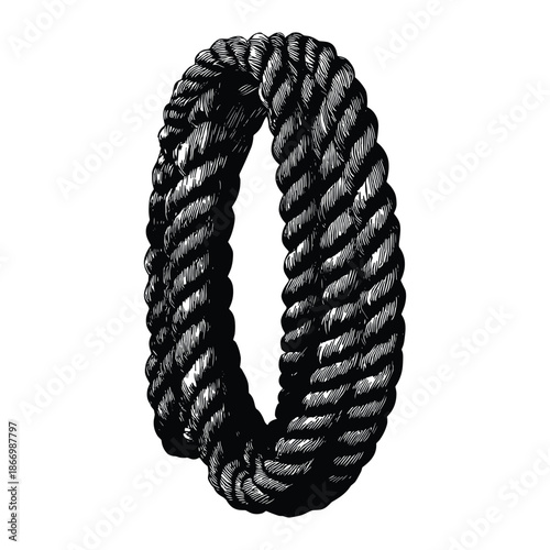 Coiled Thick Rope Vintage Engraving Style