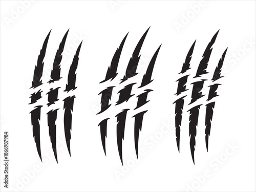 A collection of various black monster claw scratches vector. Animal Scratch Marks Vector Set. Claw Slash Silhouette vector illustration