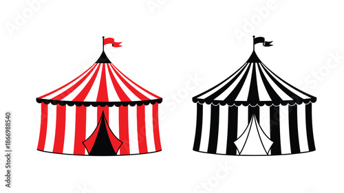 Two striped circus tents in contrasting colors a striking silhouette