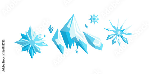 Blue crystals and snowflakes