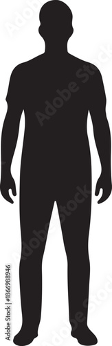 Minimal black silhouette of a man standing alone on white background, flat vector style.