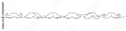 Set of moustache continuous line illustration. Minimal one line art whisker collection for retro hipster posters, barbershop logos and stylish design.