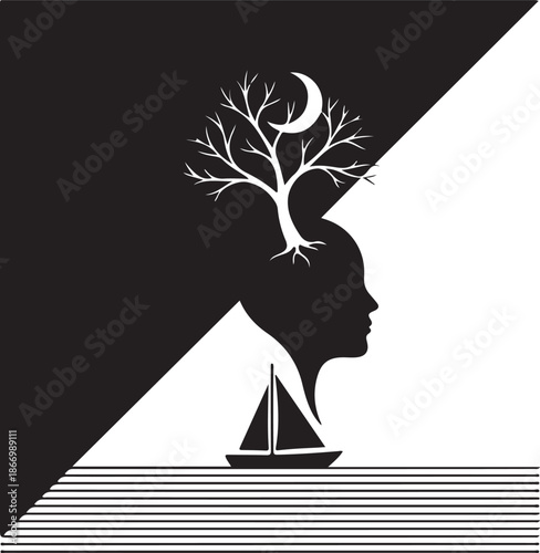 Minimal surreal silhouette composition