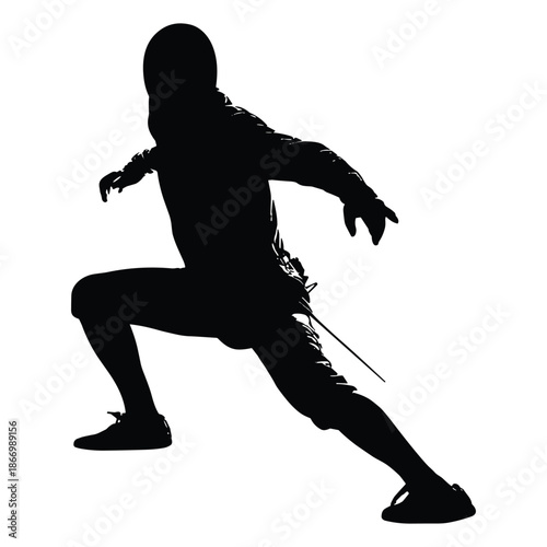Silhouette of person fencing with sword pose