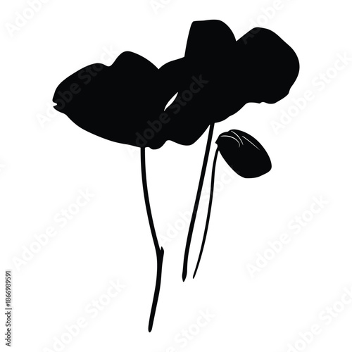 Black silhouette of poppy flowers with stems