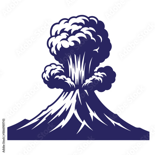 erupting volcano with smoke and ash cloud on mountain peak  natural disaster illustration