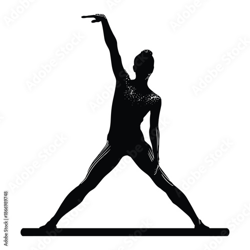 Silhouette of female gymnast on beam pose