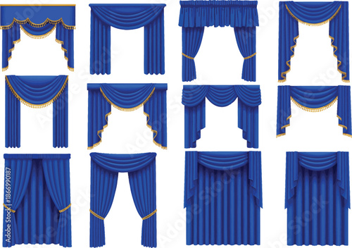 Collection of royal blue curtains with gold trim