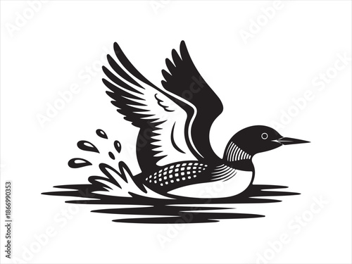 Flying Loon Water vector silhouette. Duck or loon vector icon design. vector illustration