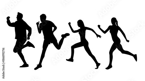 Silhouettes of runners