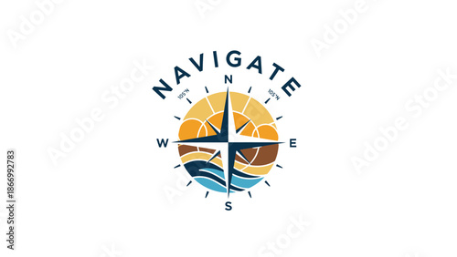 Navigate Compass Logo with Sun and Ocean Elements.