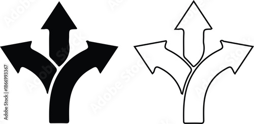 two traffic way arrow black black line icon set vector illustration direction sign symbol