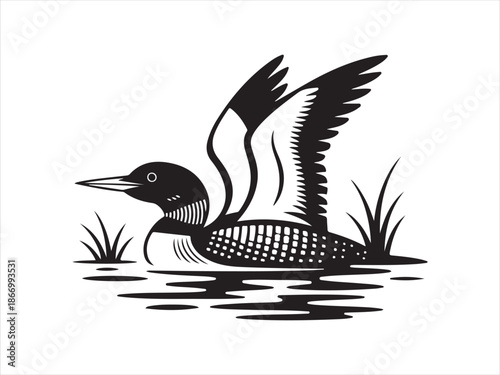 Photos Flying Loon Water silhouette, Duck or loon silhouette vector art, Duck or loon v