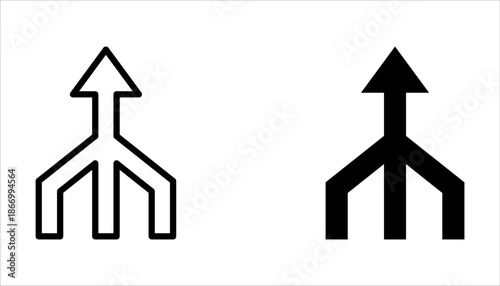 Merge arrow linear icon set. Upward arrow. Representing unity on white background