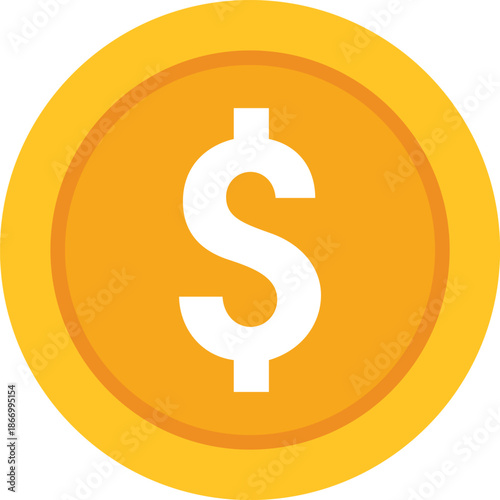 Flat Gold Dollar Coin Icon Isolated on White Background Representing Money Currency Finance and Payment Symbol