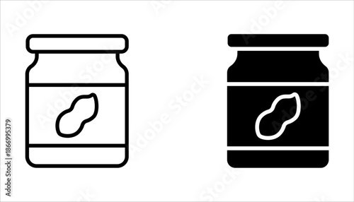 Peanut butter jar icon set. Creamy nutty food, spread. on white background